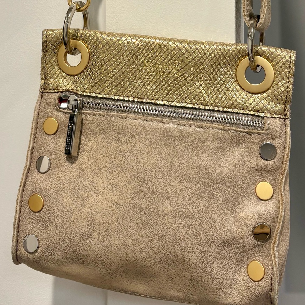 Hammitt Tony Pewter and Gold Accent Beige Crossbody Bag